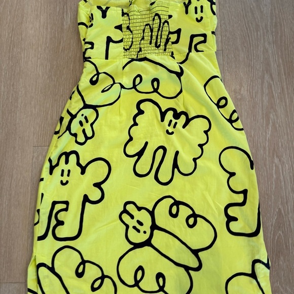 Lazy Oaf Butterfly Novelty Print Cut Out Midi Dress Neon Yellow Sz 2 Art to Wear - Picture 11 of 14